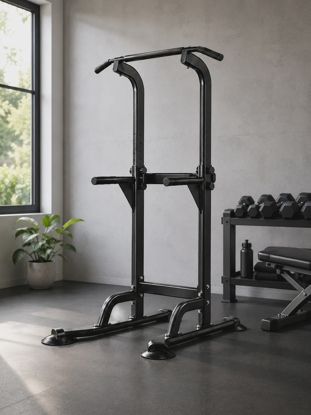 Power Tower Pull Up & Dip Station: 6-in-1 Home Gym voor Krachttraining, Verstelbaar (165-210cm), 350LB Capaciteit