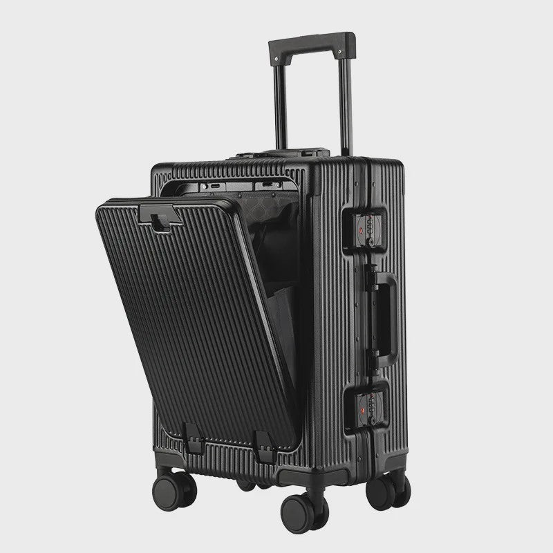 Luxe Rolkoffer met Vooropening, Aluminium Frame & USB-poort - Grote Capaciteit