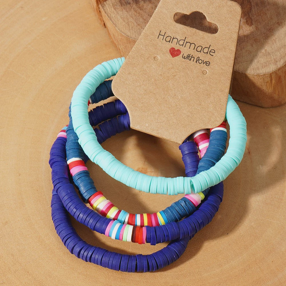 Set van 4 Kleurrijke Heishi Kralen Armbanden - Handgemaakt Boho Mixkleur Sieraden Dames 2024