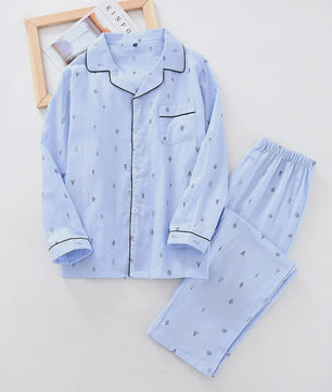 Heren Pyjama Set van 100% Katoen Gauze - Korte Mouw & Print - Comfortabele Homewear voor Zomer