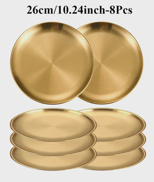 8-delige RVS Serveerschalen Set - Ronde Metalen Borden voor Diner, BBQ & Camping