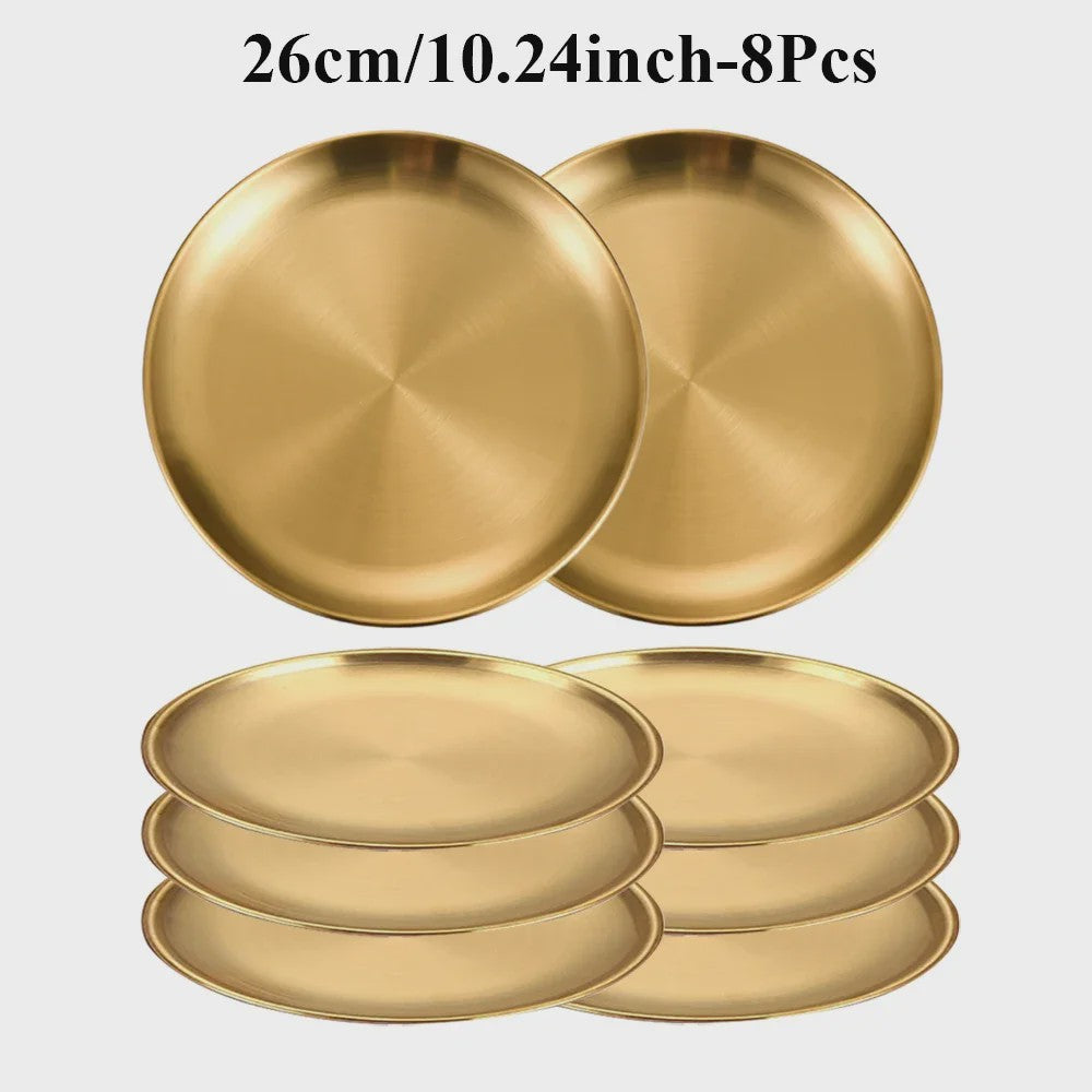 8-delige RVS Serveerschalen Set - Ronde Metalen Borden voor Diner, BBQ & Camping