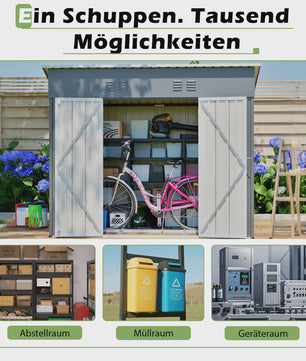 Mega Metalen Tuinhuis 4x8m - Ruim Stalen Tuinmagazijn met Dubbele Deuren, Weerbestendig