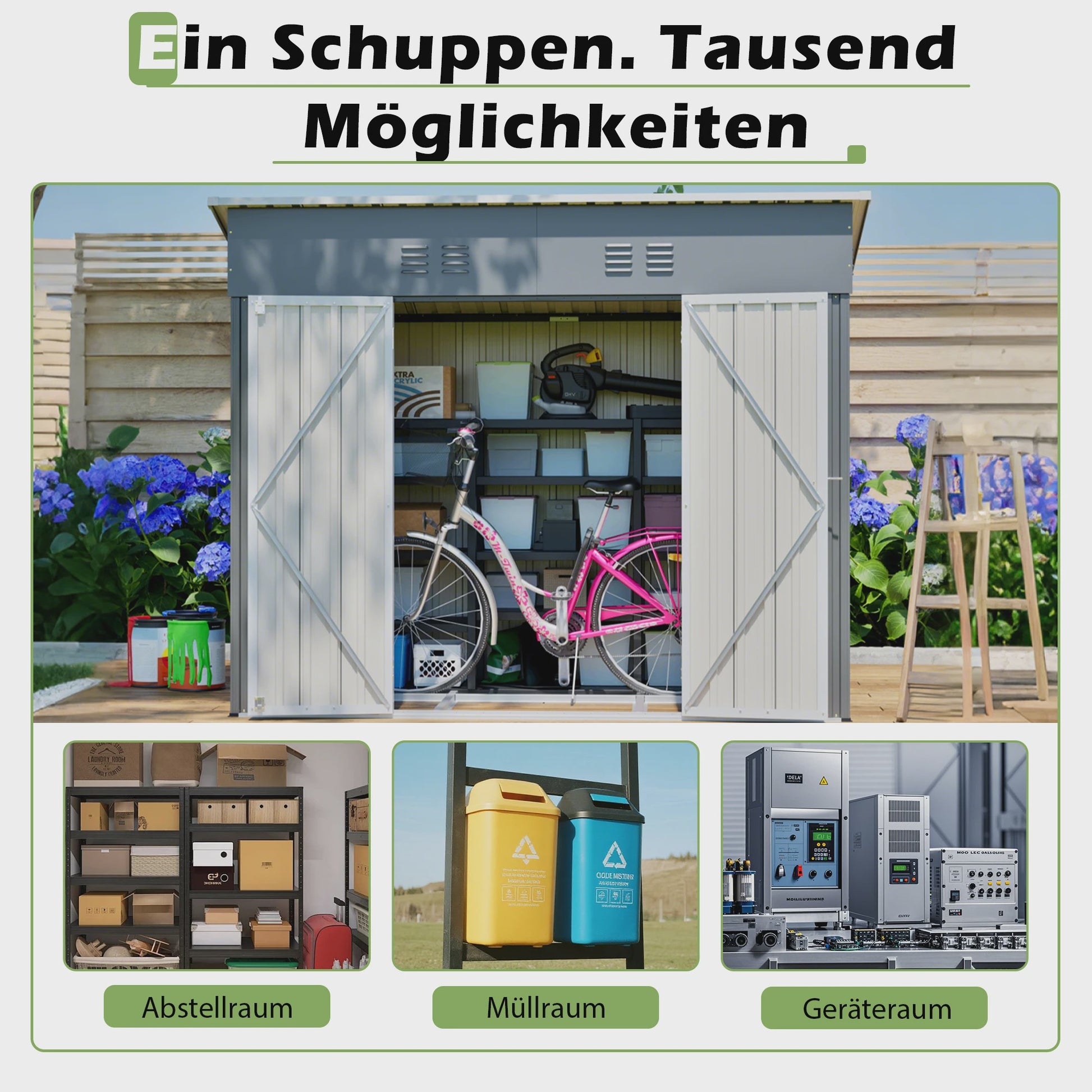 Mega Metalen Tuinhuis 4x8m - Ruim Stalen Tuinmagazijn met Dubbele Deuren, Weerbestendig