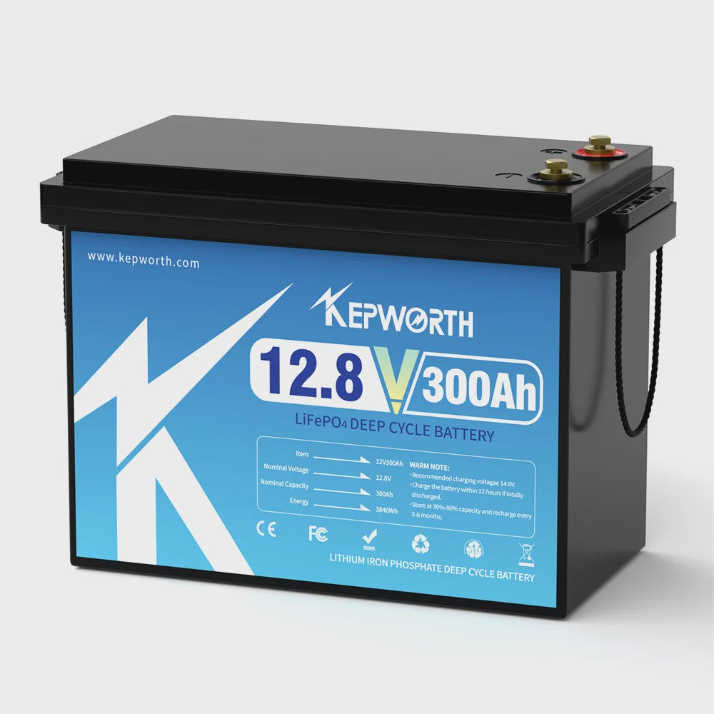 KEPWORTH 12.8V LiFePO4 Accu 180Ah/300Ah met Geüpgrade BMS - 6000 Cycli voor Camper, Boot, Golfkar