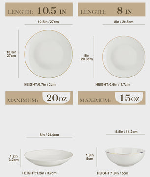 MALACASA Nordic 32-delig Wit Bone China Servies met Gouden Rand