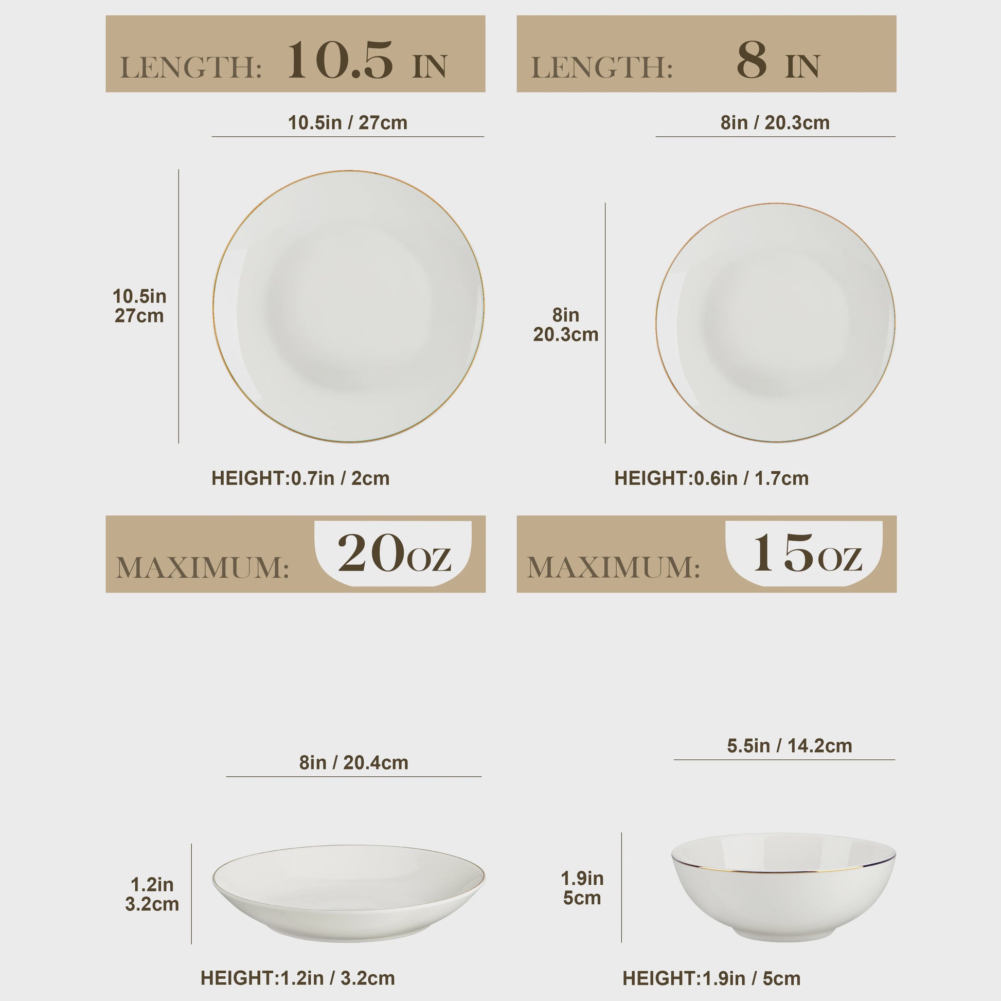 MALACASA Nordic 32-delig Wit Bone China Servies met Gouden Rand