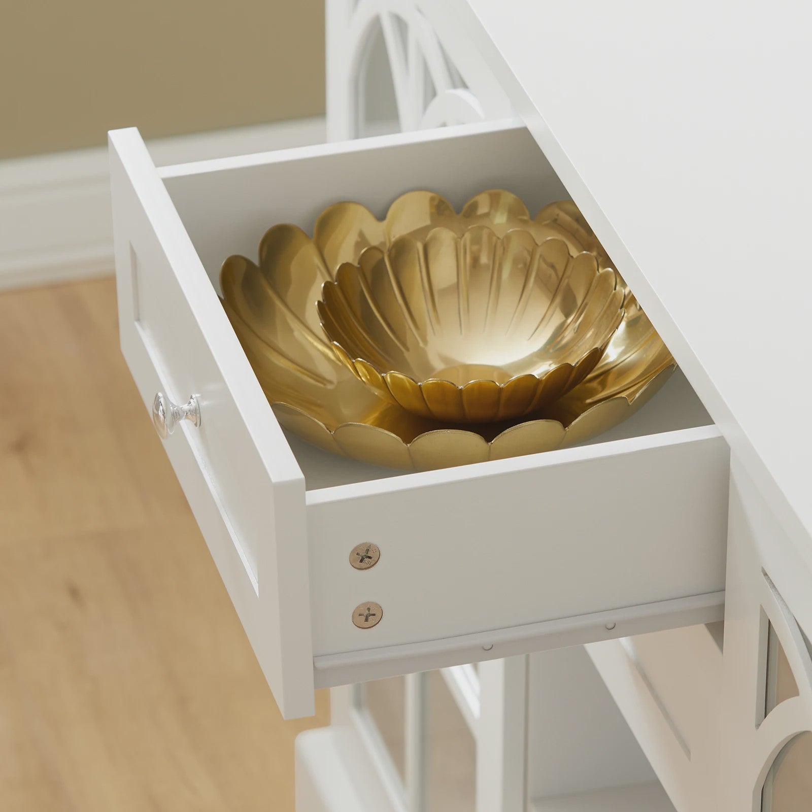 Wit Sideboard met 2 Glazen Deuren en 2 Lades - Stijlvolle Buffetkast voor Woonkamer of Hal