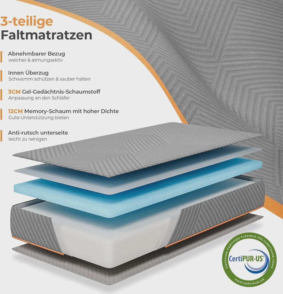 Opvouwbaar Traagschuim Matras 15cm - Wasbare Hoes, Gastenmat, Reis Matras