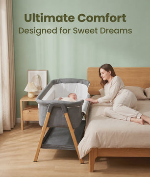 2-in-1 Baby Co-sleeper met Nachtlade en Ademend Mesh - Donkergrijs