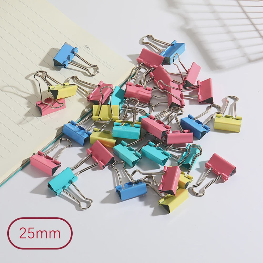 Set van 12 Gekleurde Metalen Binder Clips - 25mm & 32mm - Kantoor & School Organisatie