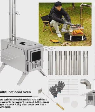 MOUNTAINHIKER Opvouwbare Houtkachel - Roestvrij Staal Outdoor Camping Tent Verwarming & Kooktoestel