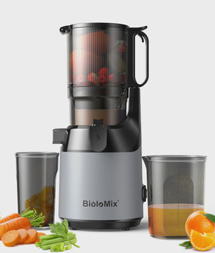 BioloMix Slowjuicer met 130mm invoertrechter - Hoge sapopbrengst, BPA-vrij, voor hele groenten & fruit