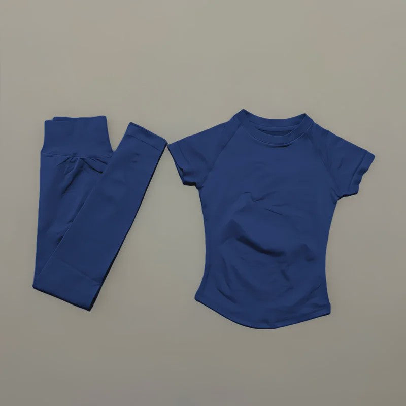 Naadloze Yoga Set Dames: Short Sleeve Top & Hoge Taille Legging - Sneldrogend Sportkleding Pak