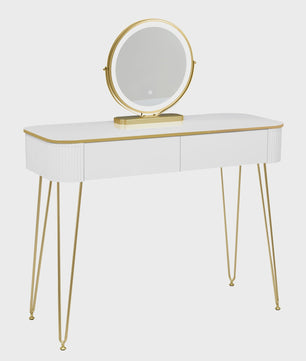 Elegante Witte Kaptafel met LED Spiegel en 3 Verlichtingsniveaus - Make-up Tafel met Grote Lades