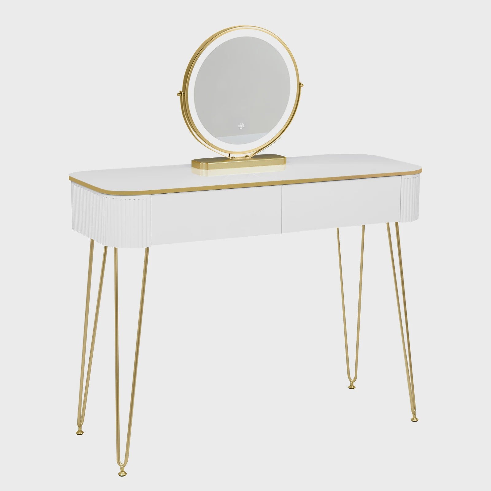 Elegante Witte Kaptafel met LED Spiegel en 3 Verlichtingsniveaus - Make-up Tafel met Grote Lades