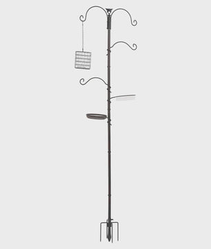 Voederpaal Vogelhuisje met 4 Haken - 190 cm Hoog - Zwaar Staal - Inclusief Voerbak & Waterbak