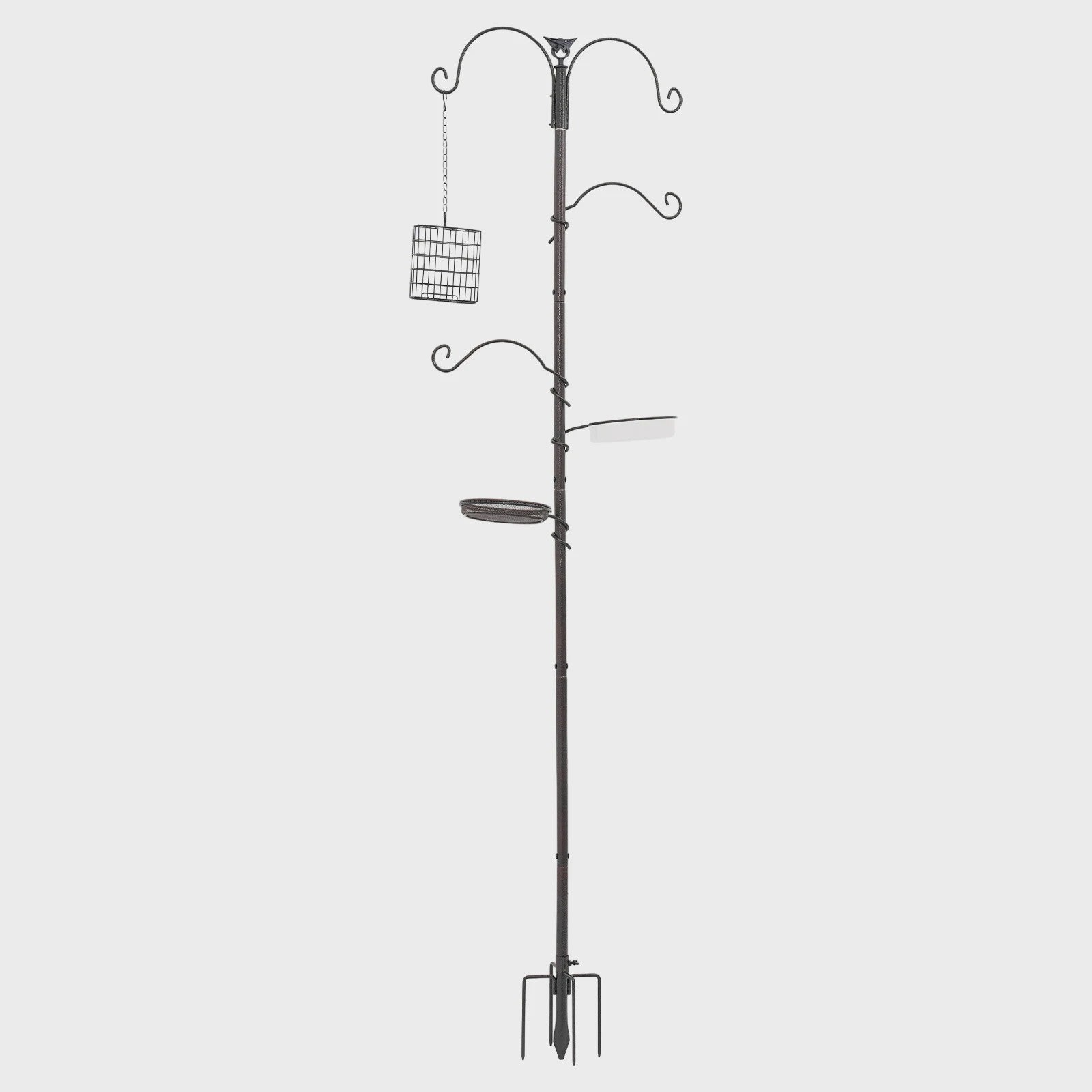 Voederpaal Vogelhuisje met 4 Haken - 190 cm Hoog - Zwaar Staal - Inclusief Voerbak & Waterbak