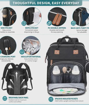 Multifunctionele Luiertas Rugzak met Babybedje, USB-poort en Aankleedkussen - Waterdicht