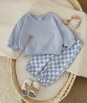 Baby Kleding Set: Comfortabele Longsleeve Top & Schakakbord Broek - Herfst Collectie