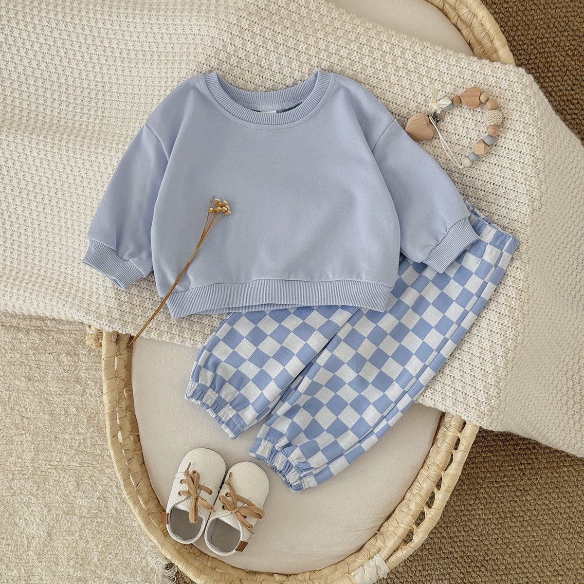 Baby Kleding Set: Comfortabele Longsleeve Top & Schakakbord Broek - Herfst Collectie