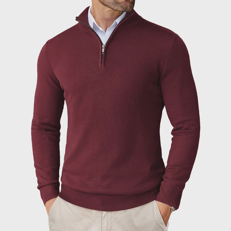 Heren Gebreide Pullover met Ritskraag - Slim Fit Lichtgewicht Casual Sweater