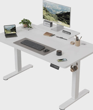 Devoko Elektrisch Inhoogte Verstelbaar Bureau 120x60cm met Monitorstandaard & Geheugenfuncties - Ergonomisch Sta-Buro (Wit)