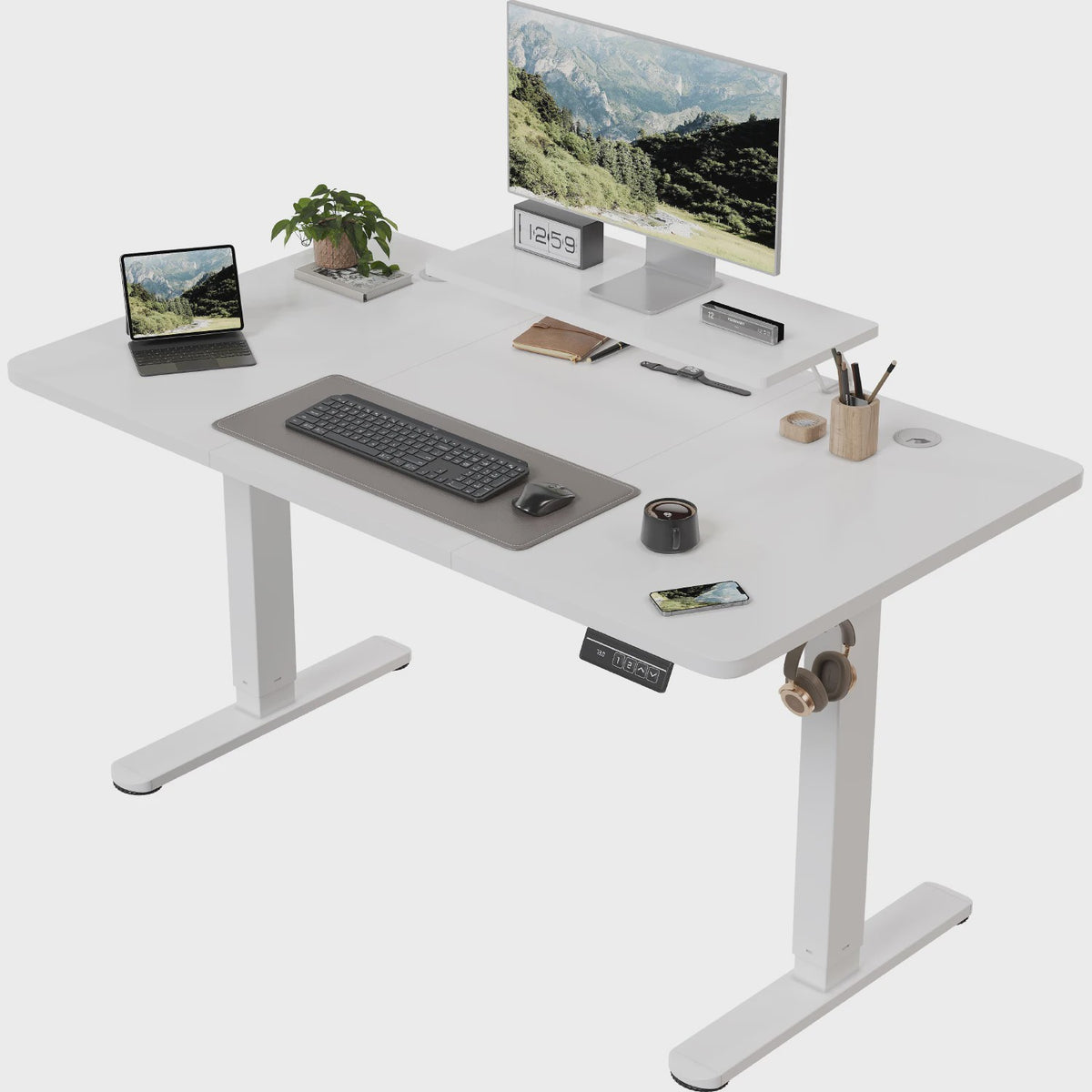 Devoko Elektrisch Inhoogte Verstelbaar Bureau 120x60cm met Monitorstandaard & Geheugenfuncties - Ergonomisch Sta-Buro (Wit)