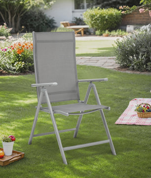 Set van 2 inklapbare tuinstoelen met aluminium frame, 8-voudig verstelbare rugleuning en 150 kg belastbaarheid