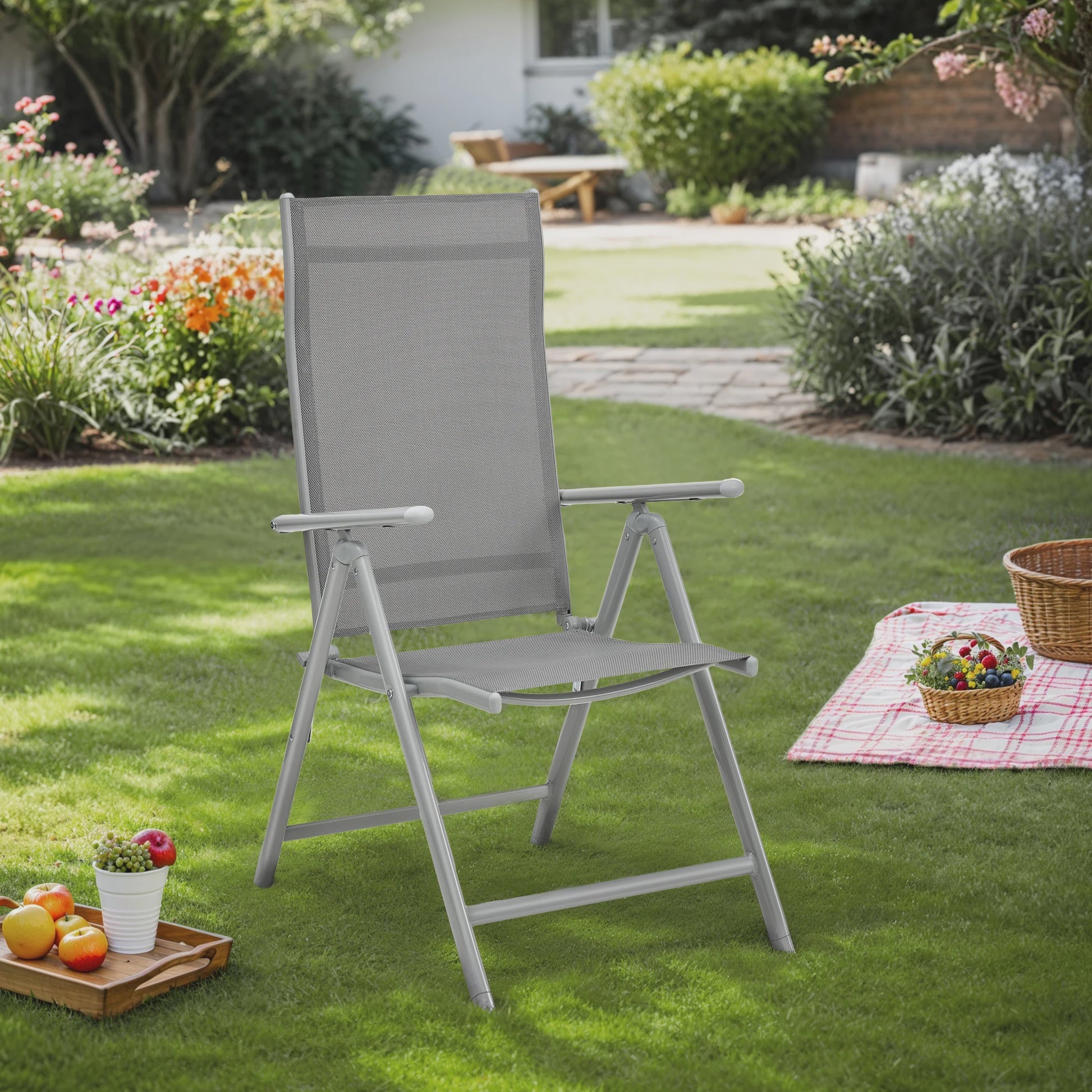 Set van 2 inklapbare tuinstoelen met aluminium frame, 8-voudig verstelbare rugleuning en 150 kg belastbaarheid
