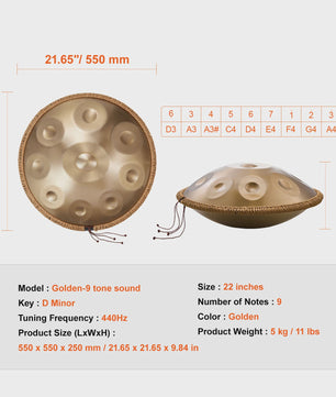 22-inch D Minor Handpan Drum: Helend Geluid voor Beginners