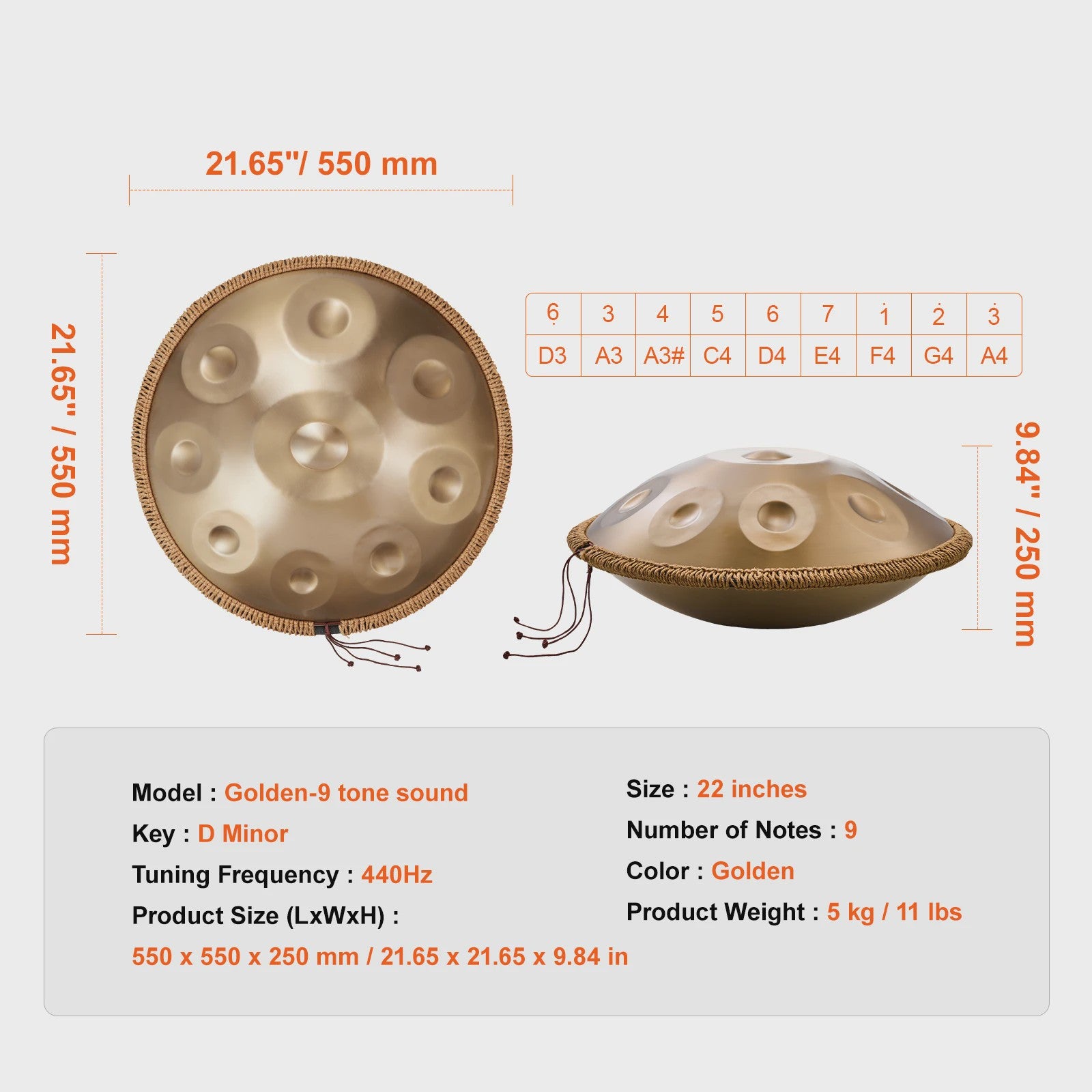 22-inch D Minor Handpan Drum: Helend Geluid voor Beginners