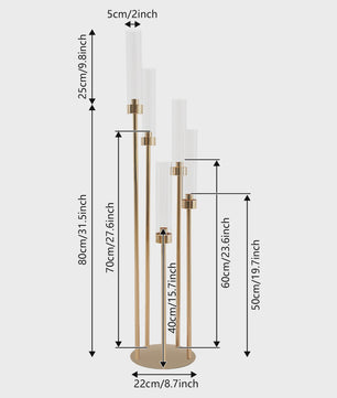 Set van 4 Goudkleurige Vloerkandelaren met 5 Armen - 80 cm Hoog - Luxe Decoratie voor Bruiloft & Feest