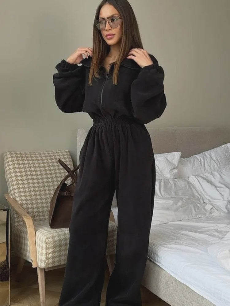 Dames Jumpsuit met Lange Mouwen en Elastische Taille - Casual & Elegant