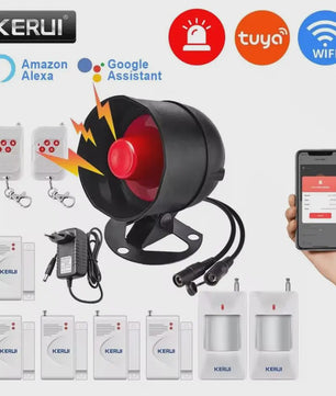 KERUI Slimme WiFi Sirene Alarm - 110dB Luide Luidspreker met Bewegings- en Deur/Raam Sensoren