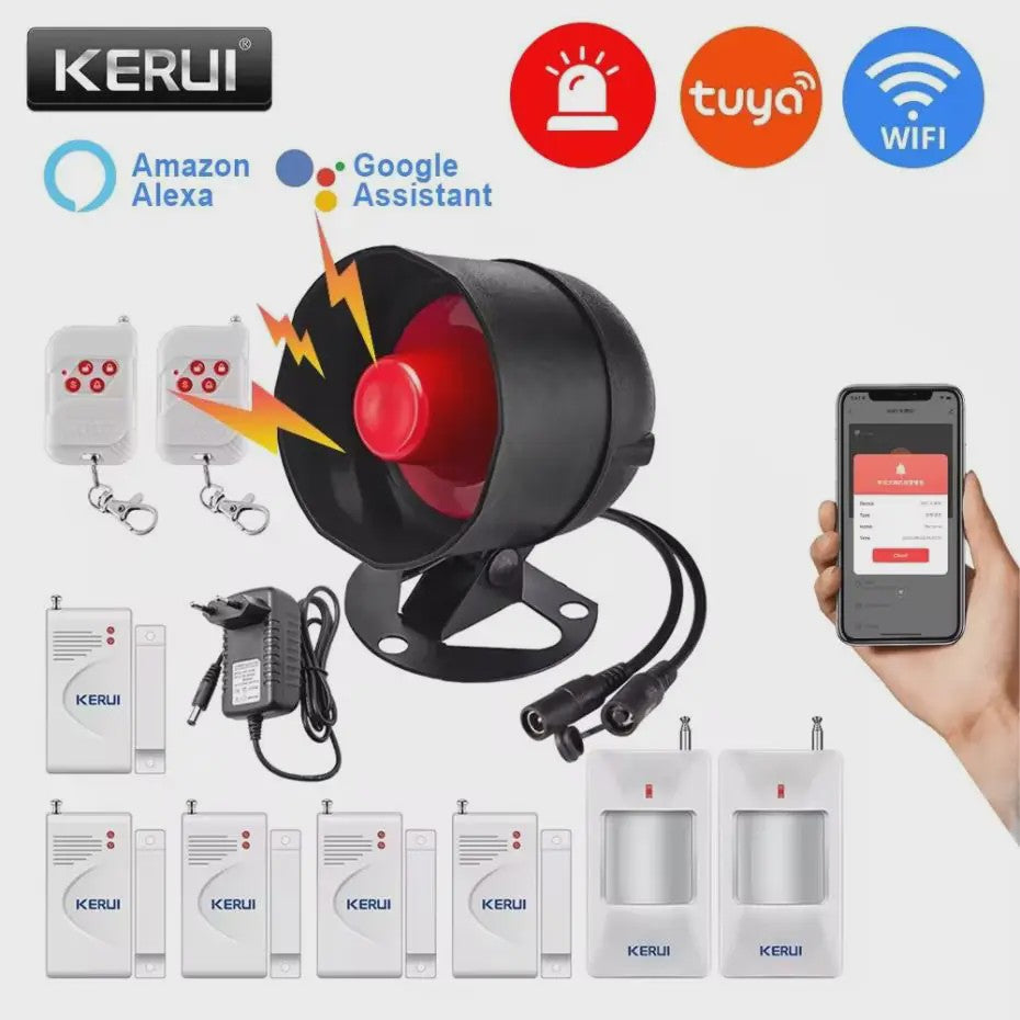 KERUI Slimme WiFi Sirene Alarm - 110dB Luide Luidspreker met Bewegings- en Deur/Raam Sensoren