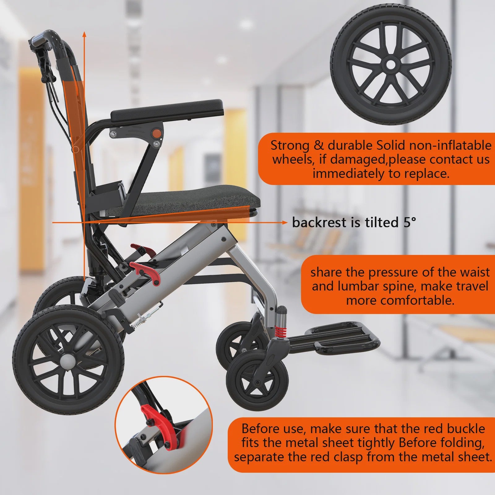 Lichtgewicht Opvouwbare Rolstoel voor Volwassenen - Aluminium Frame, 16" Zitting