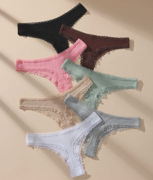 7-Delige Set Dames Thongs van Katoen met Kant - Sexy en Comfortabel Ondergoed (S-3XL)