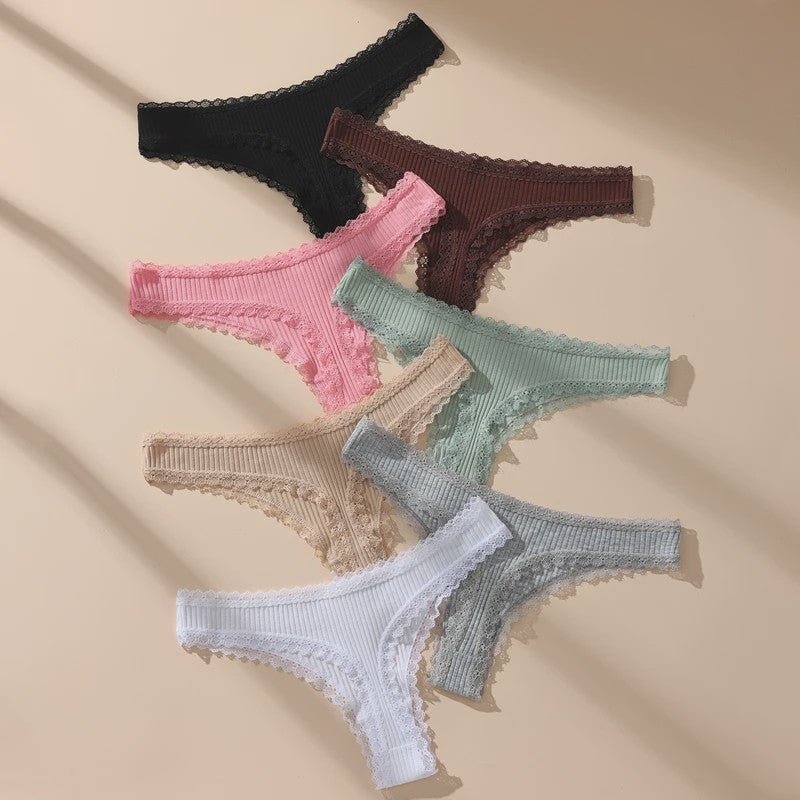7-Delige Set Dames Thongs van Katoen met Kant - Sexy en Comfortabel Ondergoed (S-3XL)
