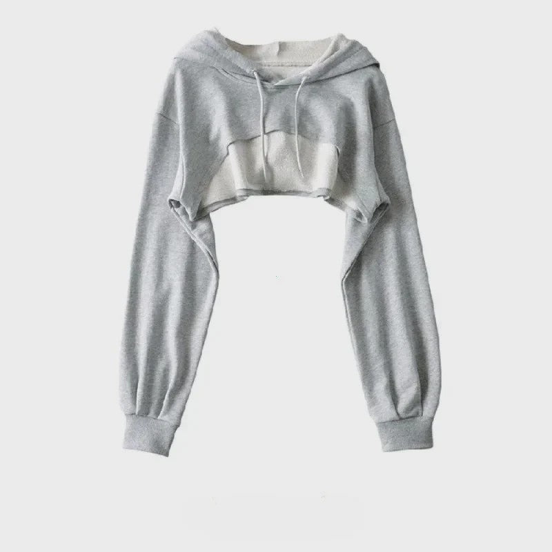 Unieke Dames Crop Hoodie met Lange Mouwen - Y2k Stijl & Persoonlijkheid