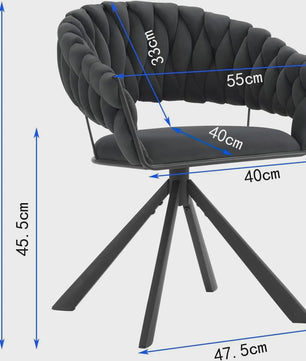 Set van 2 fluwelen draaistoelen 360° met geweven rugleuning en metalen poten