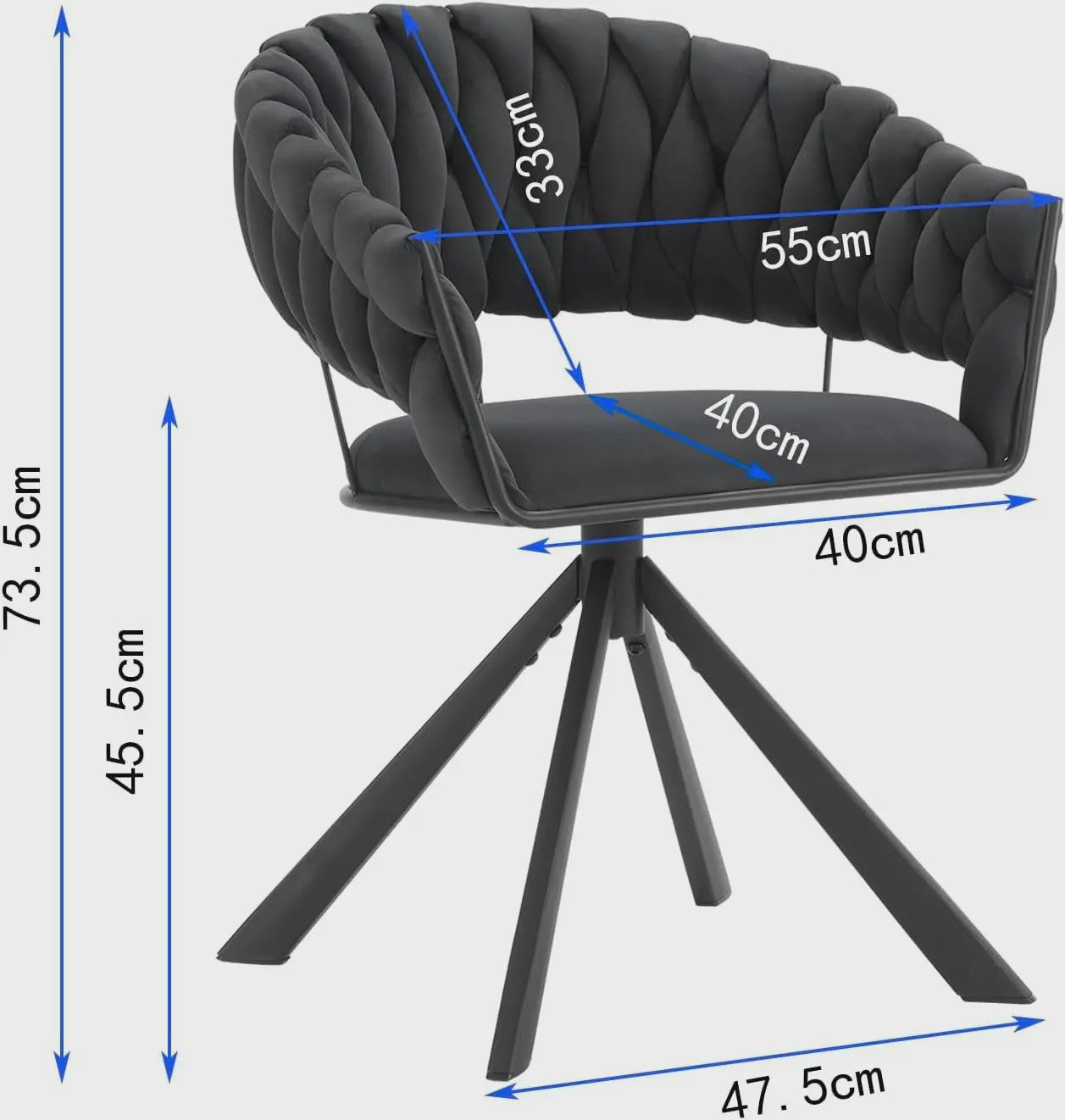 Set van 2 fluwelen draaistoelen 360° met geweven rugleuning en metalen poten