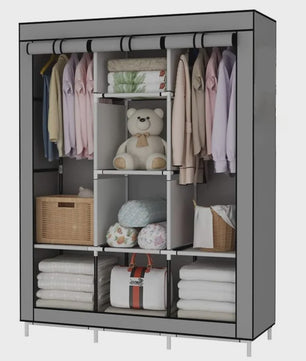 Draagbare Kledingkast Organizer - Opvouwbare Opbergkast met Stangen en Legplanken (126x44x170cm)