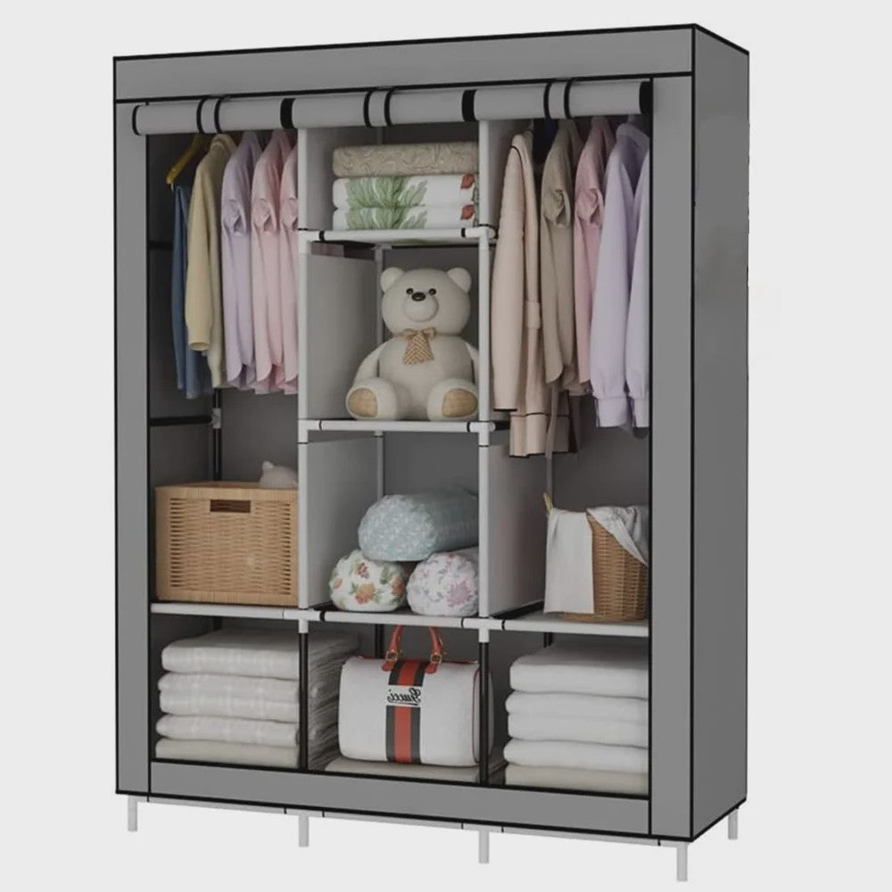 Draagbare Kledingkast Organizer - Opvouwbare Opbergkast met Stangen en Legplanken (126x44x170cm)