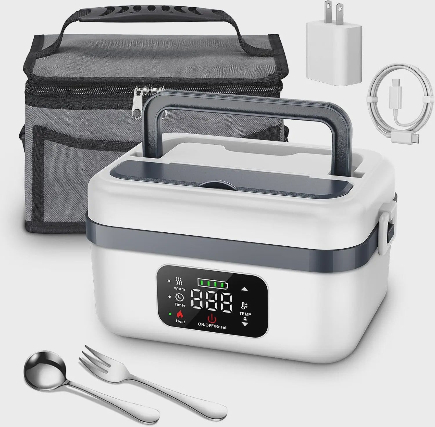 Draagbare Elektrische Lunchbox 1L met Timer & Powerbank - Altijd Warme Maaltijden Onderweg