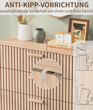 Ladekast met 4 laden, eikenhout look, massief houten poten - Decoratieve opberger voor hal, woonkamer of slaapkamer (60x34x91 cm)