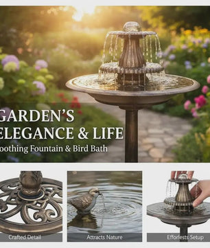 Bronzen Vogelbad Fontein met Bekken - 50x91 cm - Duurzaam Kunststof voor Tuin & Terras