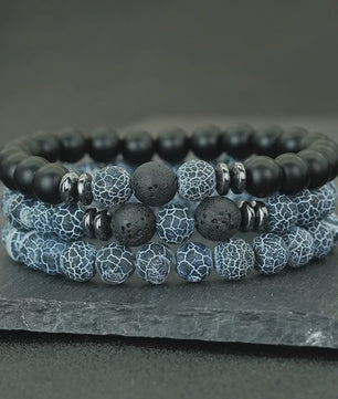 Set van 3 Heren Armbanden: Tijgeroog, Lavasteen & Onyx - Natuursteen