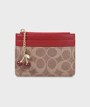 Luxe Dames Portemonnee Kaarthouder PU Leer Multifunctioneel Klein Tasje met Cherry Bedel
