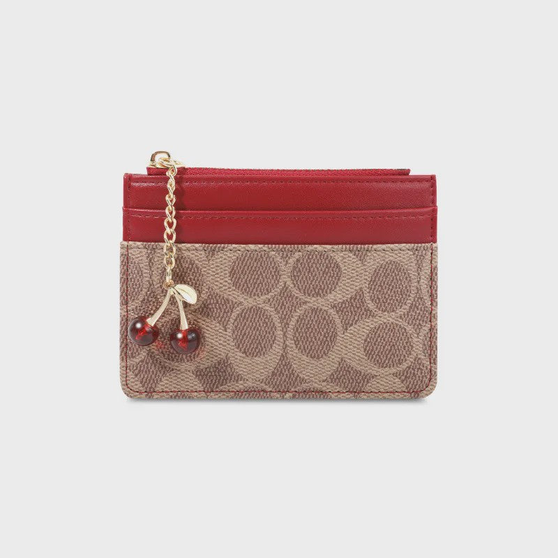 Luxe Dames Portemonnee Kaarthouder PU Leer Multifunctioneel Klein Tasje met Cherry Bedel